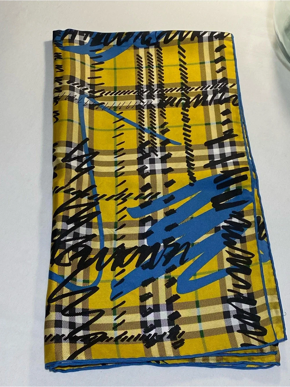 Burberry Yellow, Blue & Black Graphic Silk Scarf